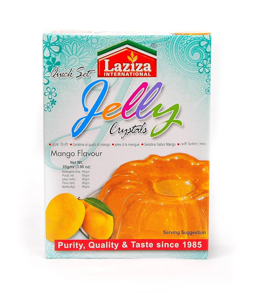 Laziza Gelatin Free Halal Jelly Crystals | Dessert Vegetarian Jellies | 85g (Mango)
