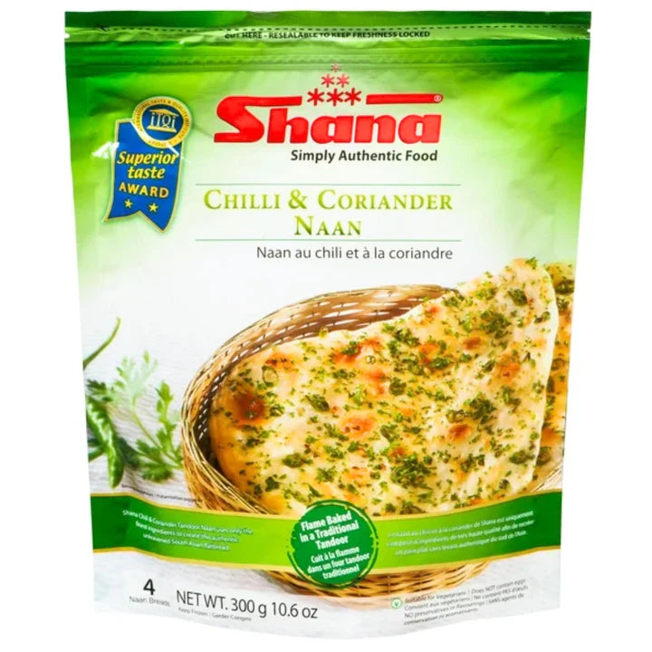 Baked Chili & Coriander Naan Bread | Tandoori Chili & Coriander Naan 300g/4 pcs. Shana