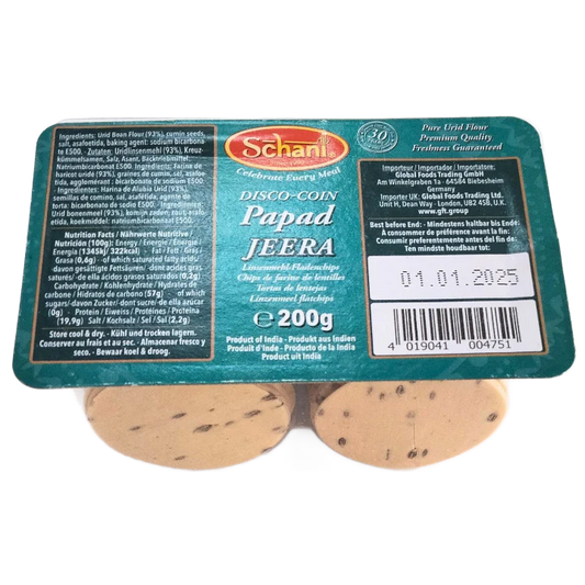 Small Cumin Papadum | Mini Cumin Papad (Disco Coin) 200g Schani