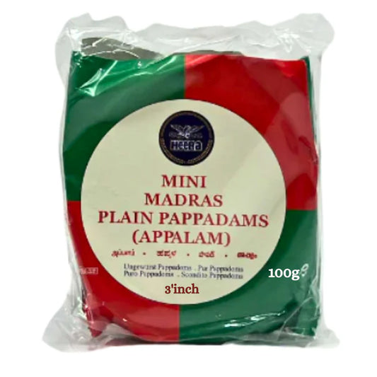 Papadum Madras Plain (Appalam) | Madras Mini Plain Papad (Appalam) 3''inch 100g Heera