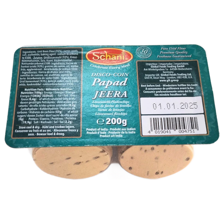 Small Cumin Papadum | Mini Cumin Papad (Disco Coin) 200g Schani