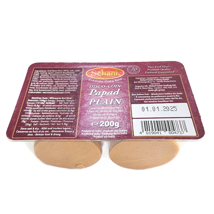 Small Papadum | Mini Plain Papad (Disco Coin) 200g Schani